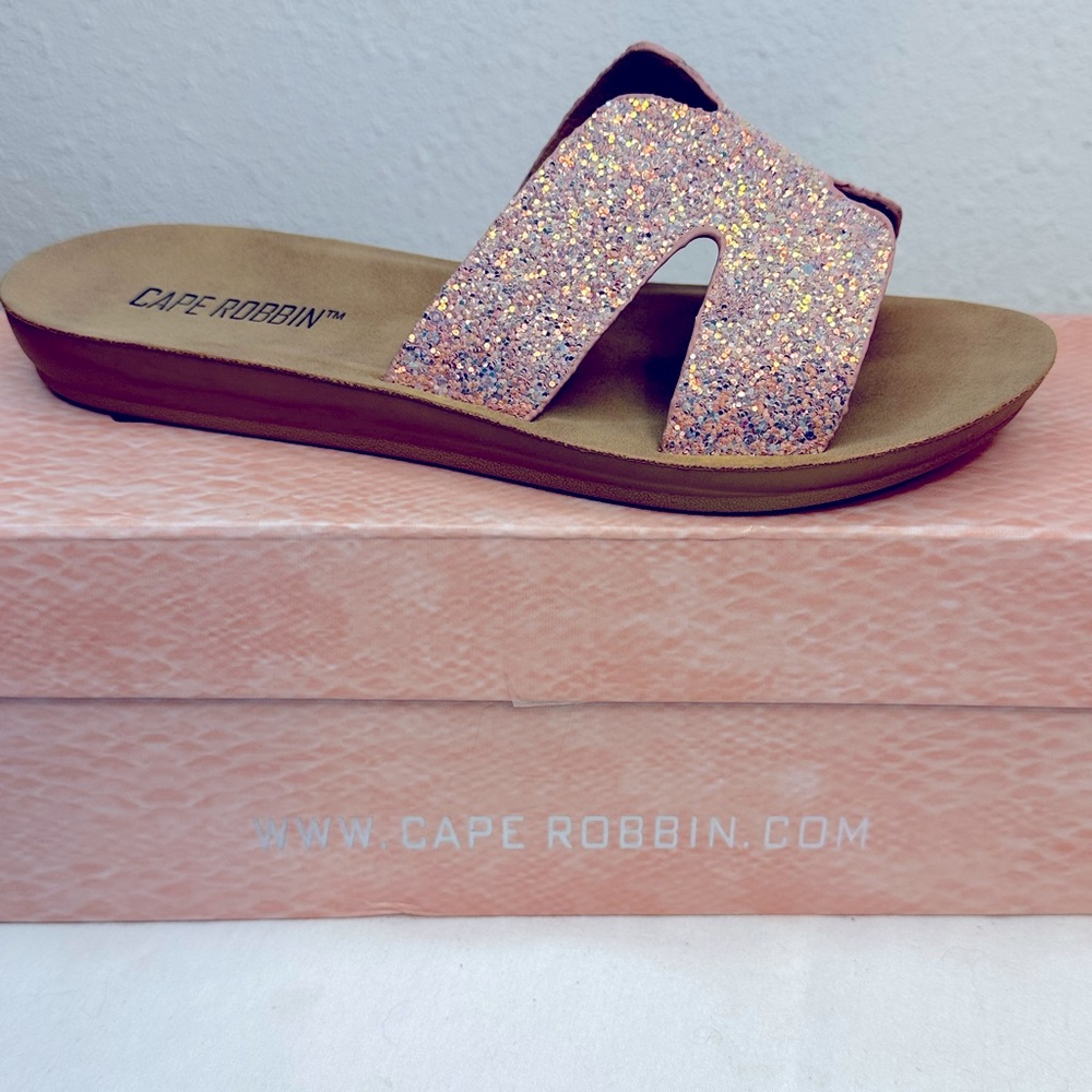 Cape Robin -Blazing Star Pink Glitter Slide Summer Sandals
